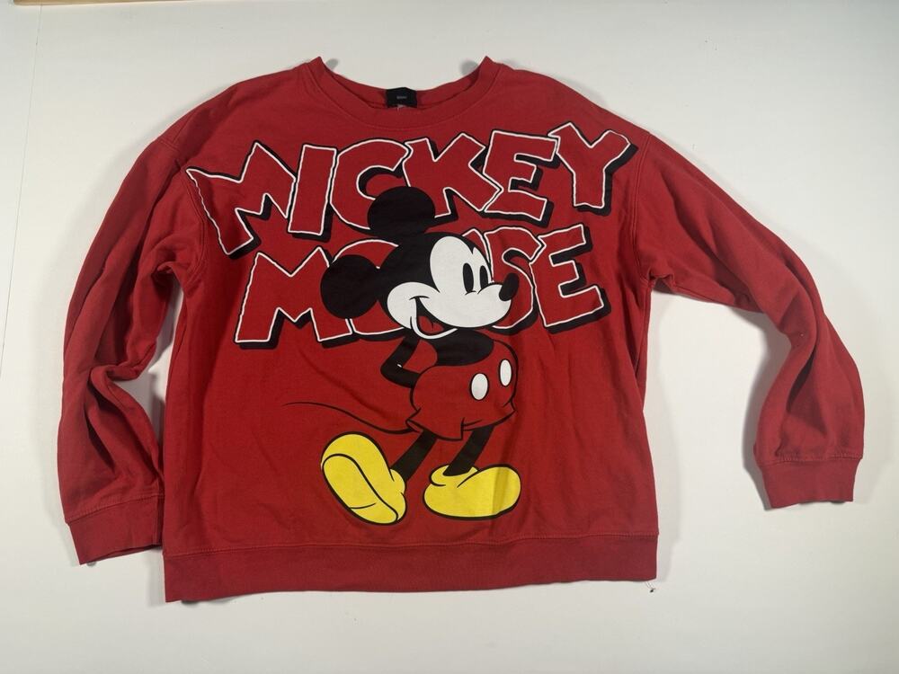 Men’s Red Disney Y2K Graphic Mickey Mouse Pullover Crewneck Sweater size M